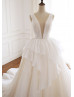 Champagne Organza Glitter Tulle Regal Wedding Dress